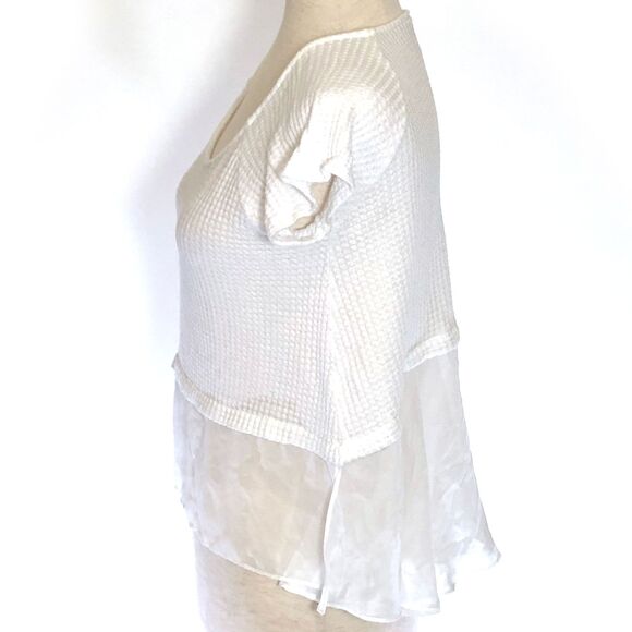 Paper Crane White Sheer Knit High Low Cropped Top - Picture 2 of 5